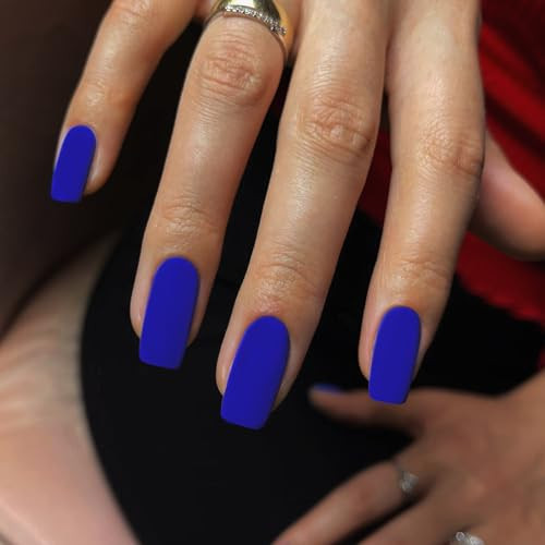 Matte Royal Blue Press on Nails Short Medium Square Glue square mat royal blue