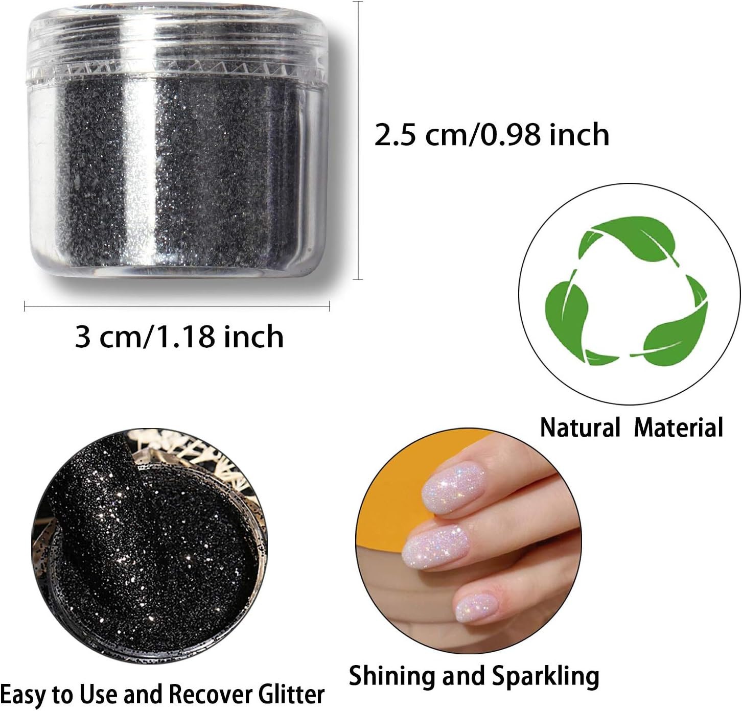 2 Colors Nail Glitter Dust – White Black Sand Powder Shining Sugar Effect Glitte