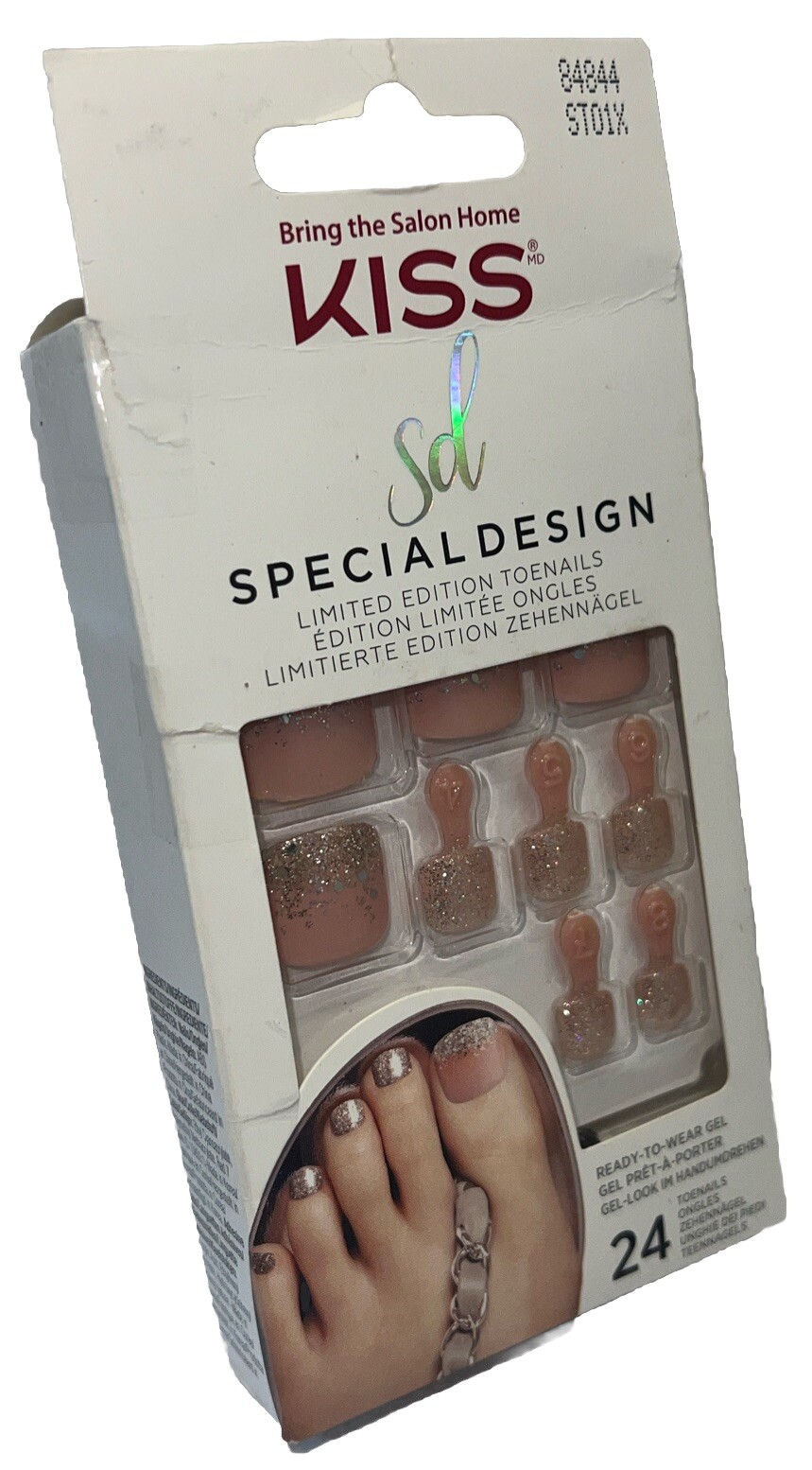 KISS SPECIAL DESIGN Toe Nails #84844 Hot PinkSparkles New See Description & Pics