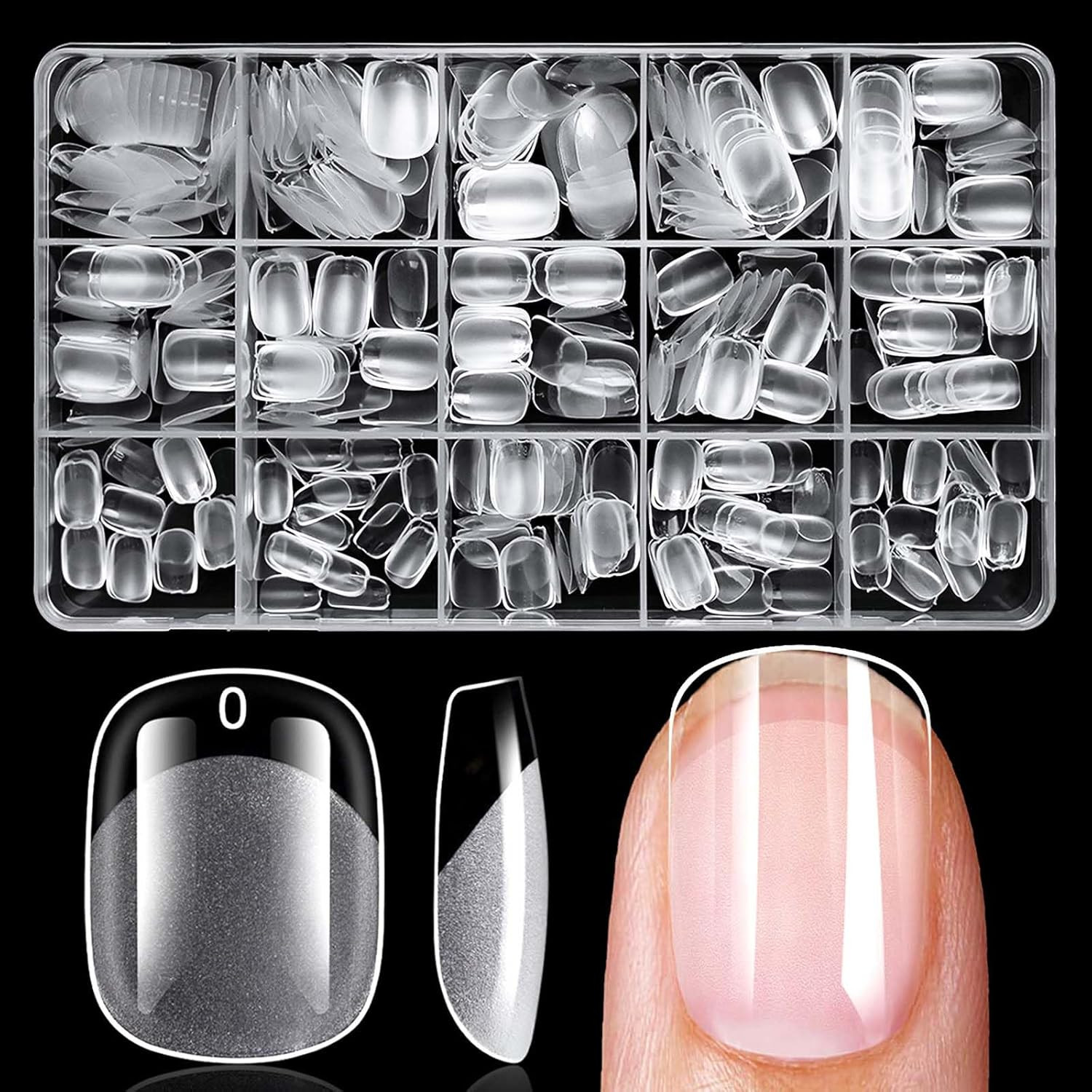 300Pc Extra Short round Square Gel Nail Tips Clear Fake Nail, XS Clear Press on