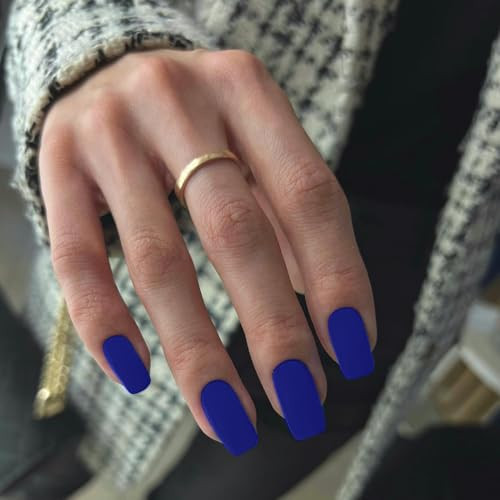 Matte Royal Blue Press on Nails Short Medium Square Glue square mat royal blue