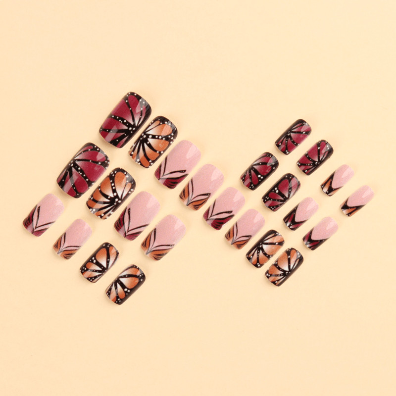 48 Pcs Gradient Butterfly Coffin Press on Nails, Trendy Cute Summer Fake Nails