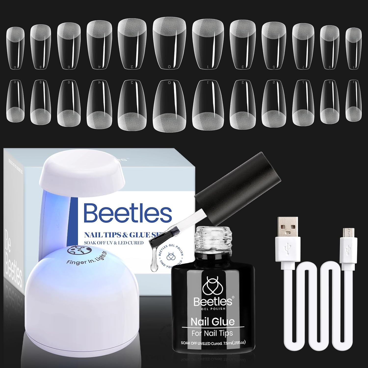 Beetles Gel Nail Kit Easy A-Pre Filed Half Matte Short Coffin Nails 504PCS