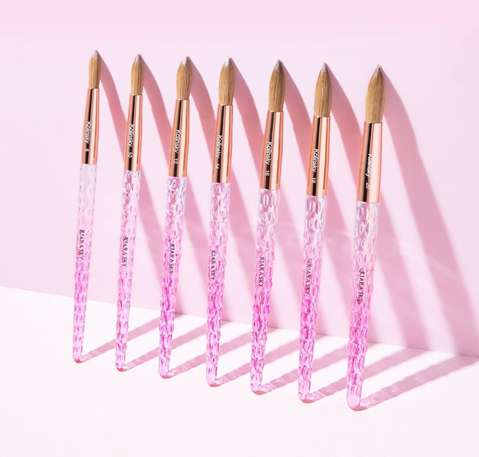 Kiara Sky Acrylic PINK HANDLE Nail Brush 100% Kolinsky *Pick Any Size*