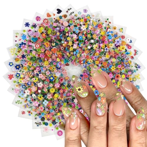 30 Sheets Spring Summer Flower Nail Art Stickers for Women & Style-17