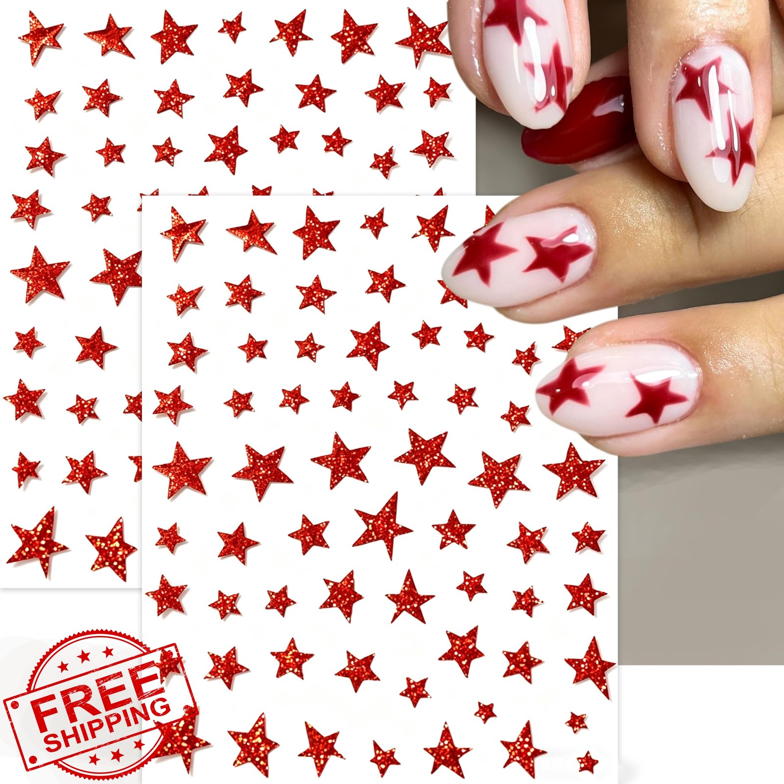 CnSybaris 3 Sheets Red Star Nail Stickers