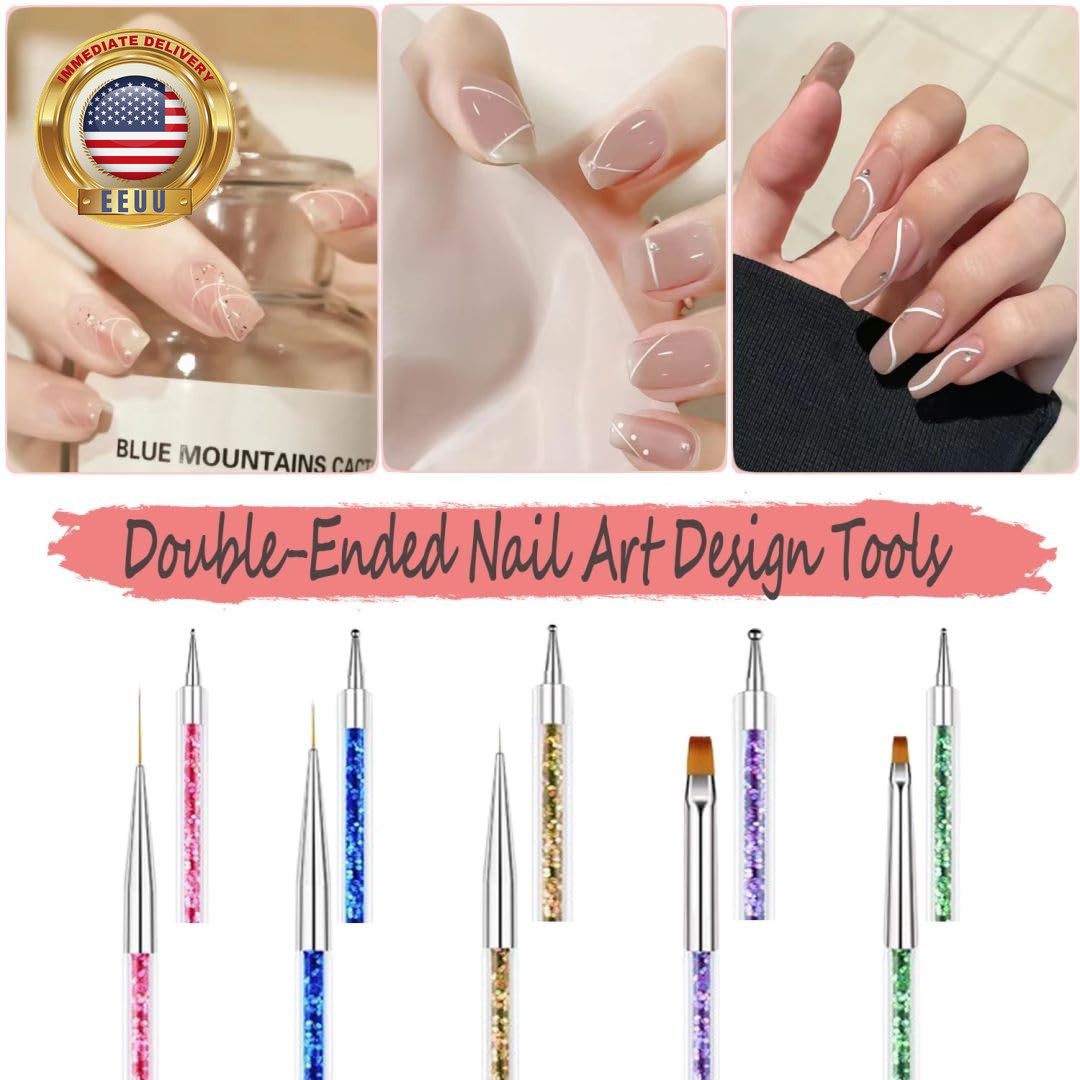 Nail Art Brushes, 5Pcs Double-Ended Acrylic Nail Brush Including 7/9/11Mm Nail L