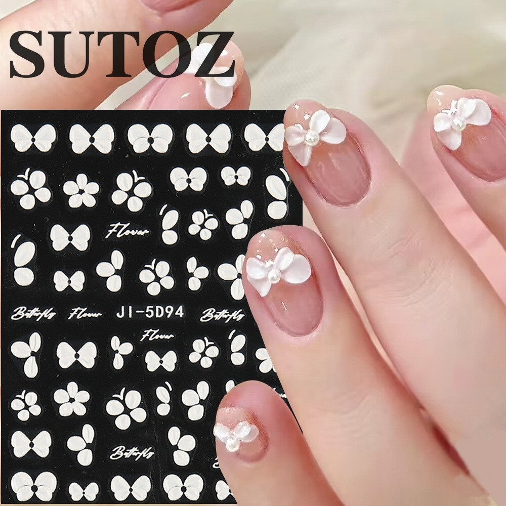 3D Flower Petal Embossed White Daisy Floral Nail Art Stickers Decor Slider NH29