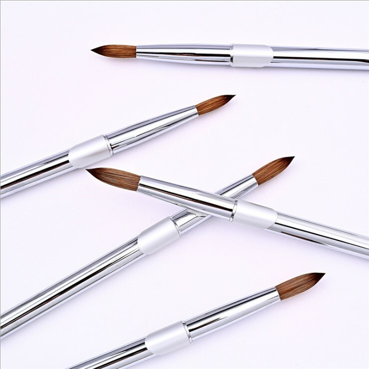 100% Acrylic Kolinsky Nail Brush Silver Metal Handle Size 8-16