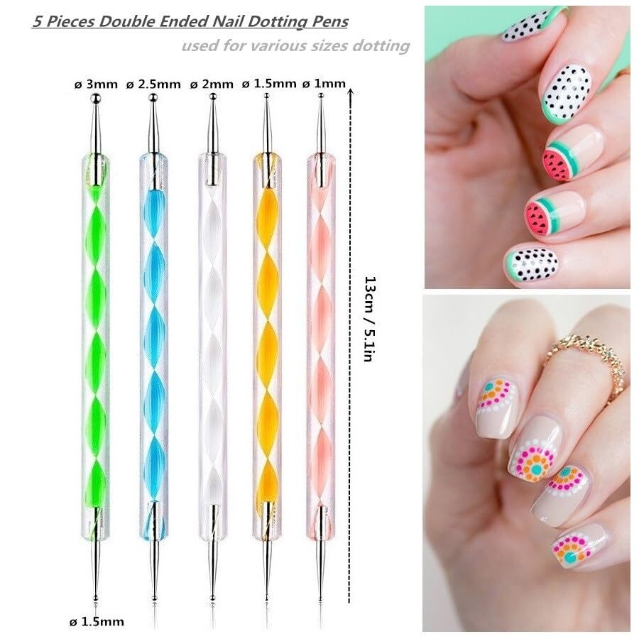 Nail Dotting Tools 10 Pcs Kit, 5 Pcs Double-end Nail Dotting tools and 5 Pcs