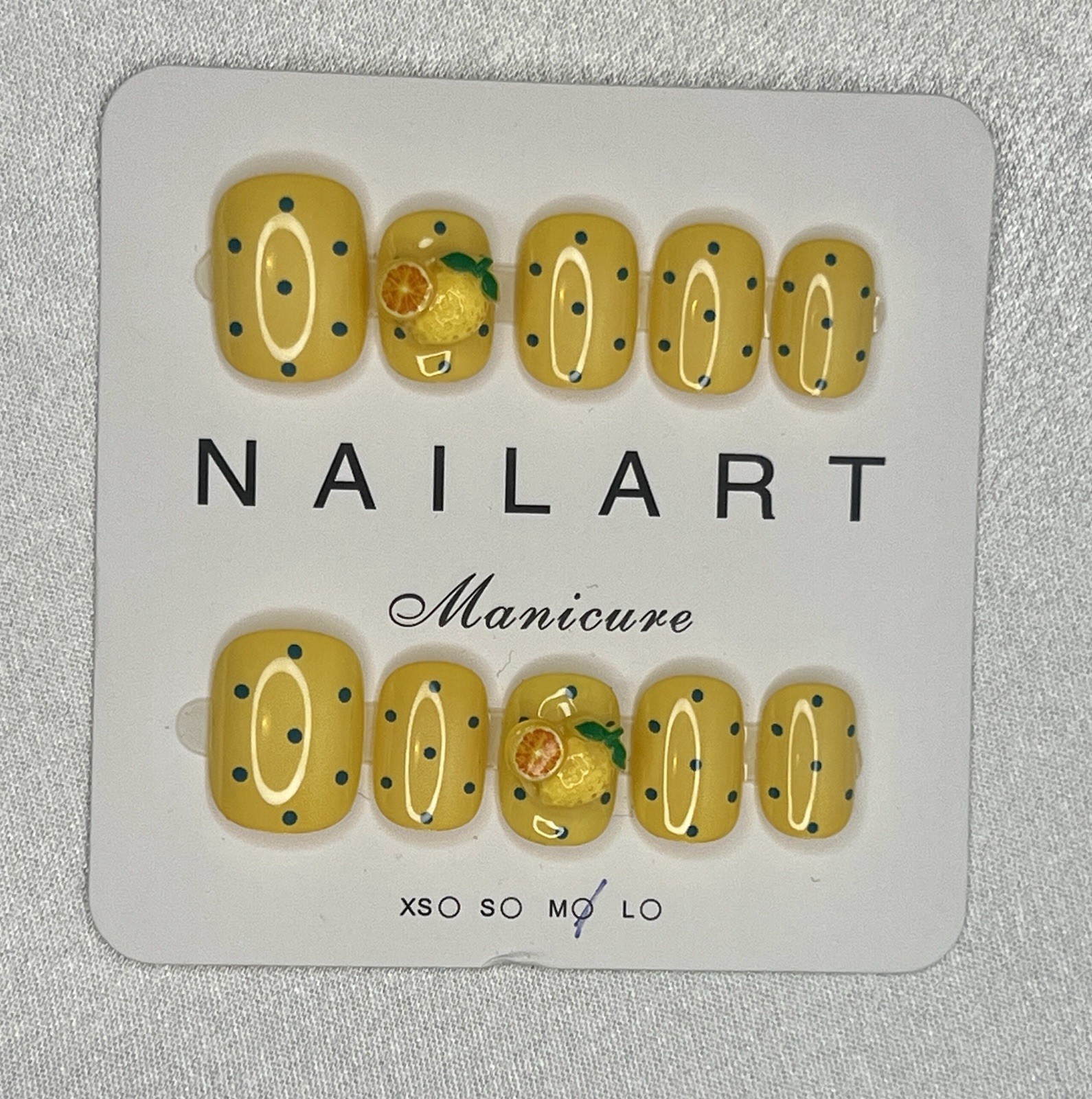Nailart Press-On Nails Yellow Green 3D Fruit Square Short size M