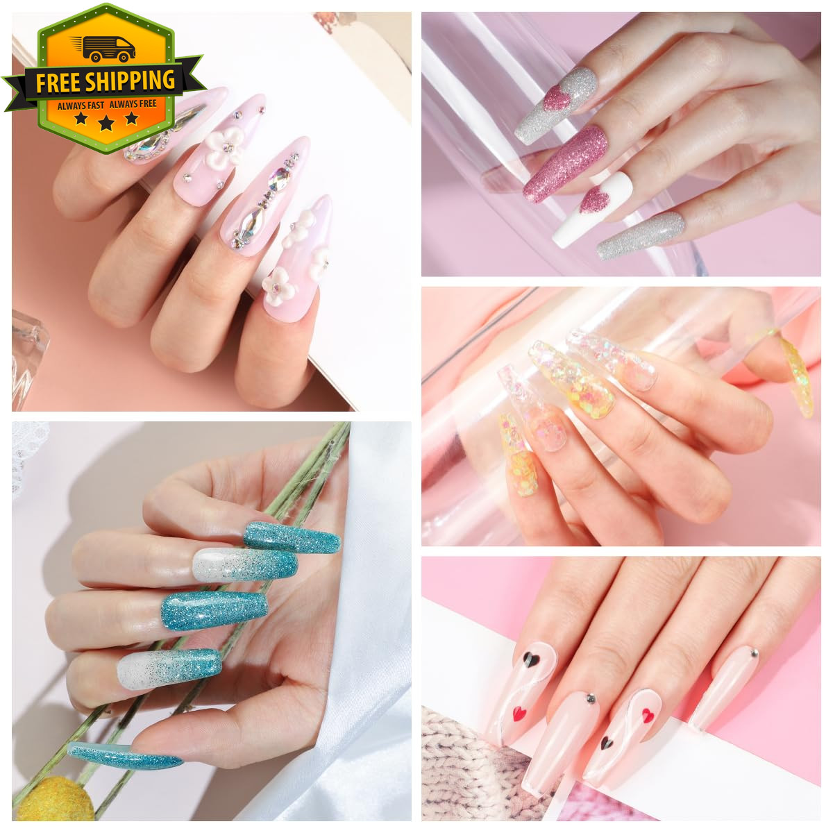 Acrylic Nail Kit With Drill UV Light 3 Powder Glitter Tips DIY Home Salon Set