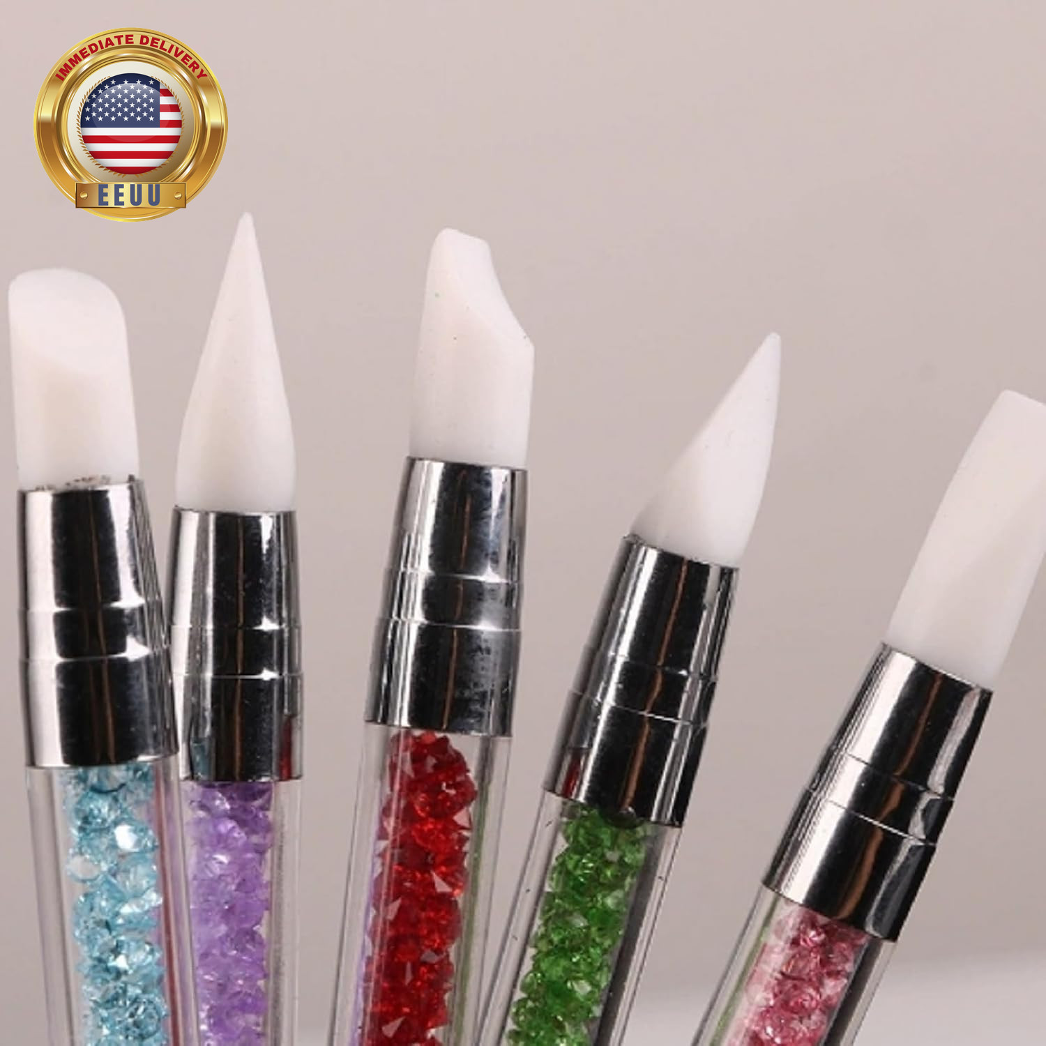 5PCS Double Ended Silicone Nail Polish Brushes with Steel Carving Drawing Dottin