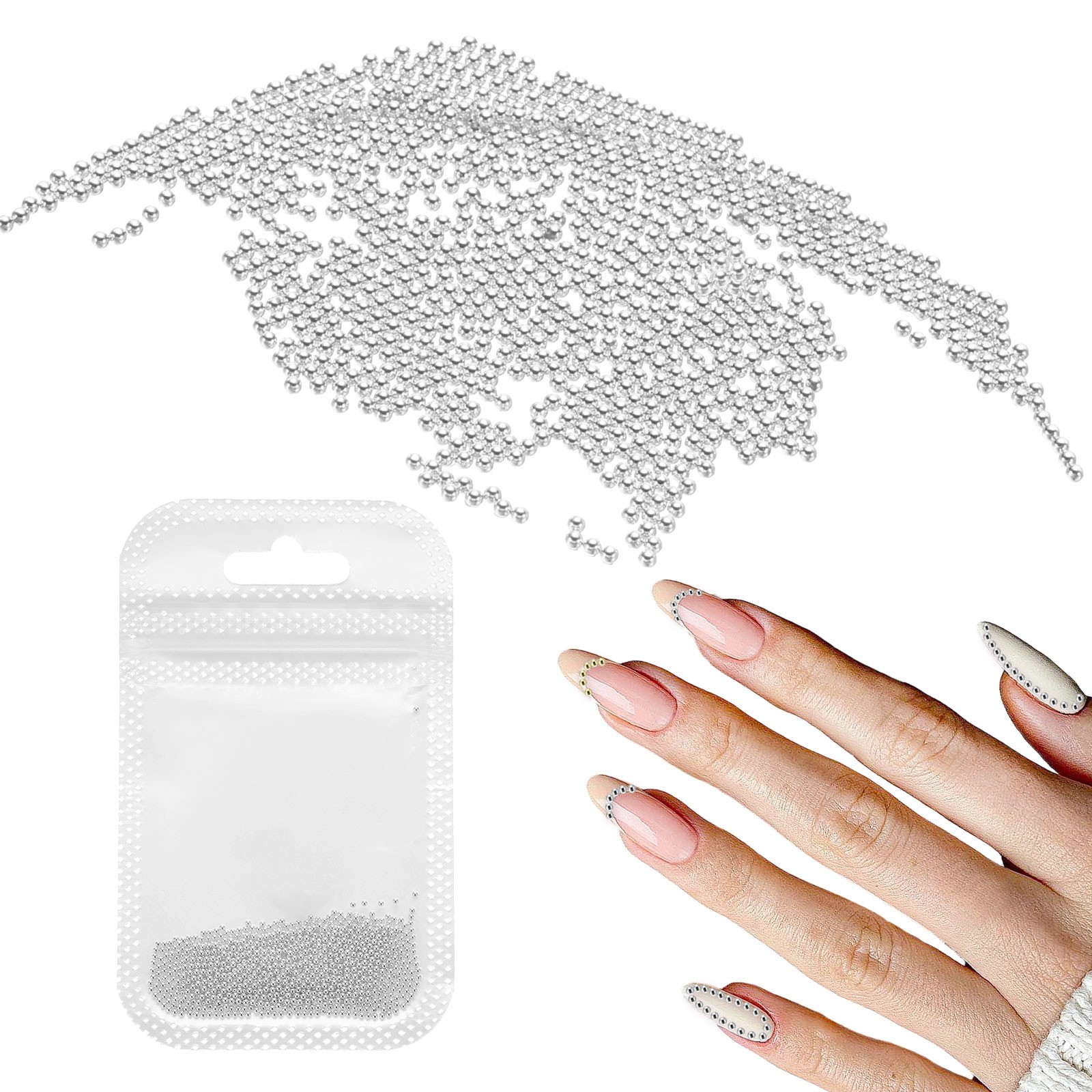 Nail Art Beads 0.04″ Mini Metal Caviar Nails Beads Ball with Bag White