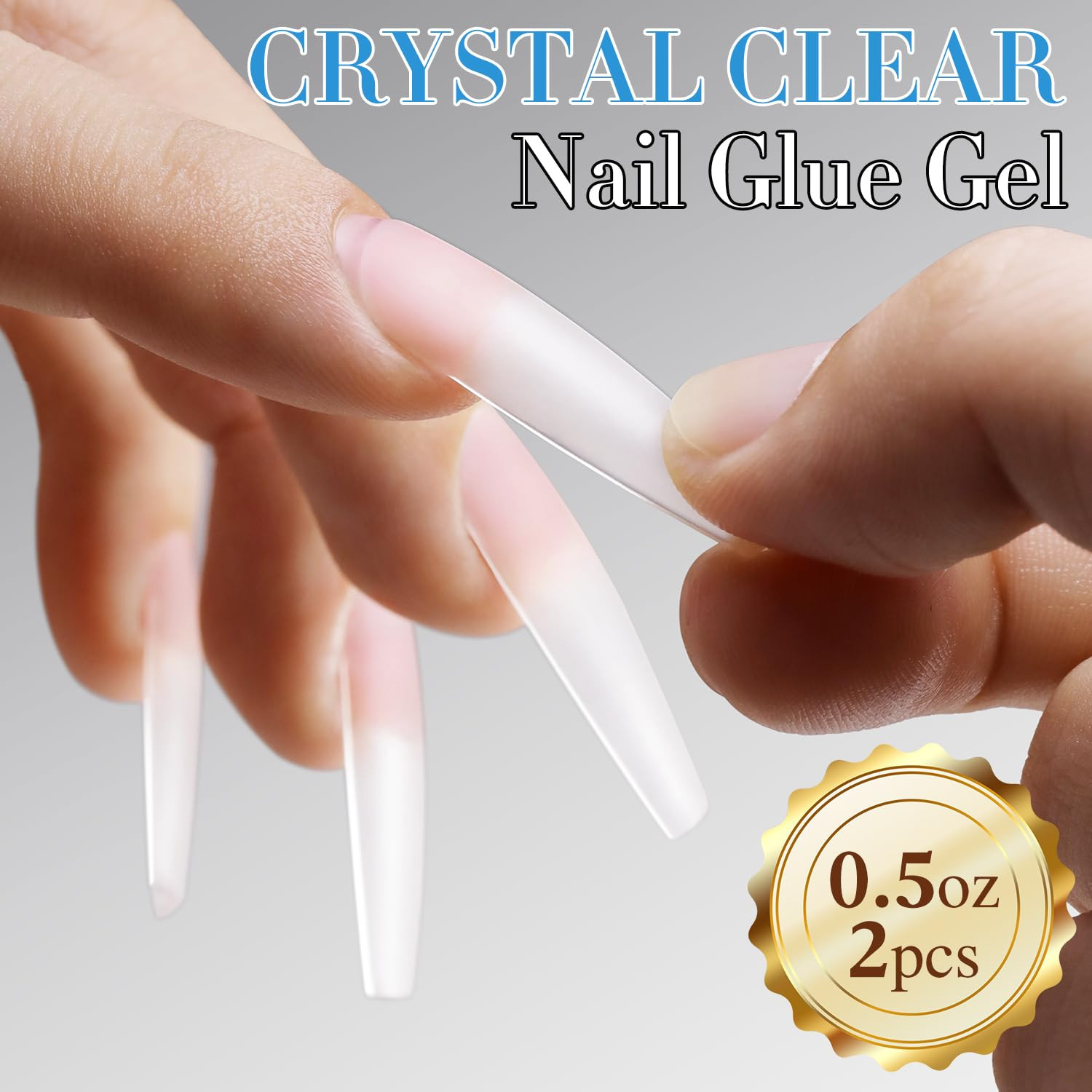 2 Pcs 0.5Oz Nail Glue Gel Set for False Acrylic Nail Tips and Press on Nails Gel
