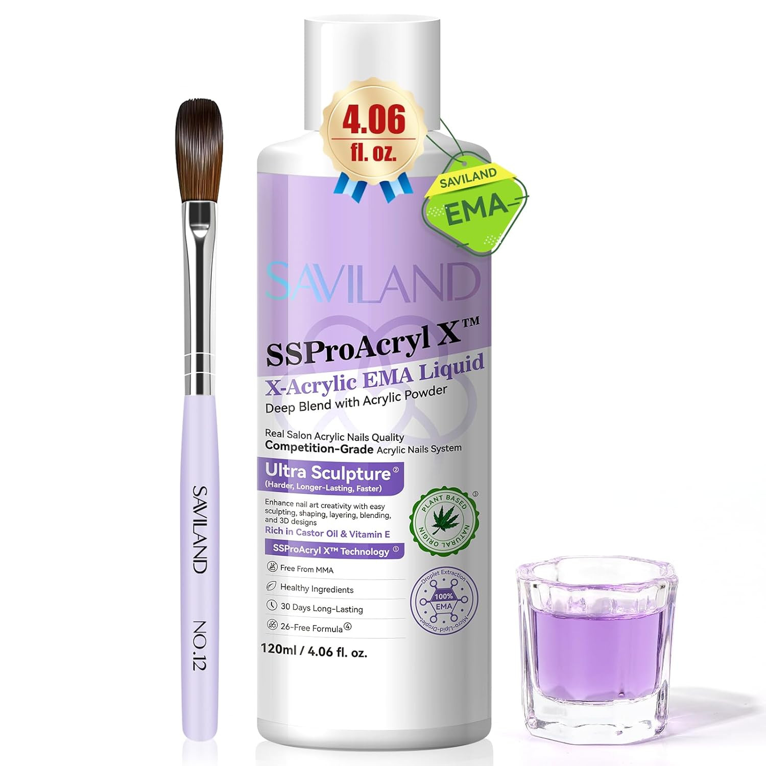 Monomer Acrylic Nail Liquid: 4 Oz Acrylic Monomer for Nails Extension with 12# N