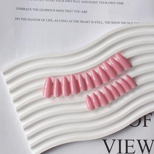 Press on Nails Medium Almond Stiletto Gel Fake Nails Medium Glossy Dark Pink