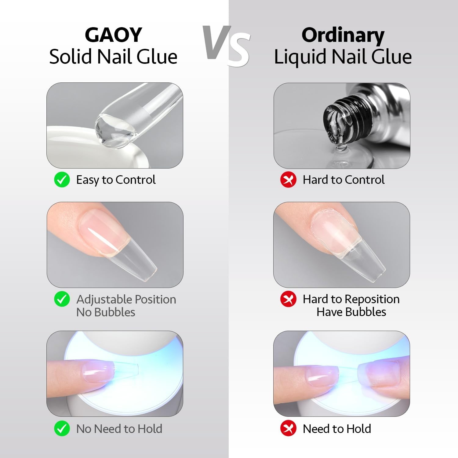 GAOY Solid Nail Glue Gel for Nail Tips, 15g Strong Solid Glue for Press Ons, Fal
