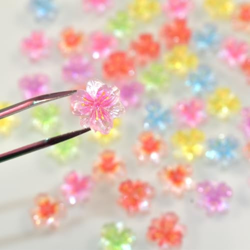 50pcs 3D Flowers for Nails Charms 7 Colors Ice Translucent Flower Nail Art