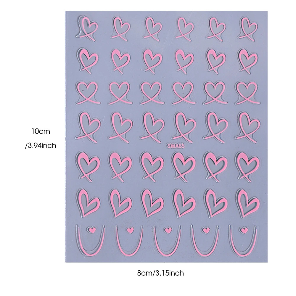 3 Sheets Romantic Hollow Love Heart Nail Stickers Black White Pink Love Heart 3D