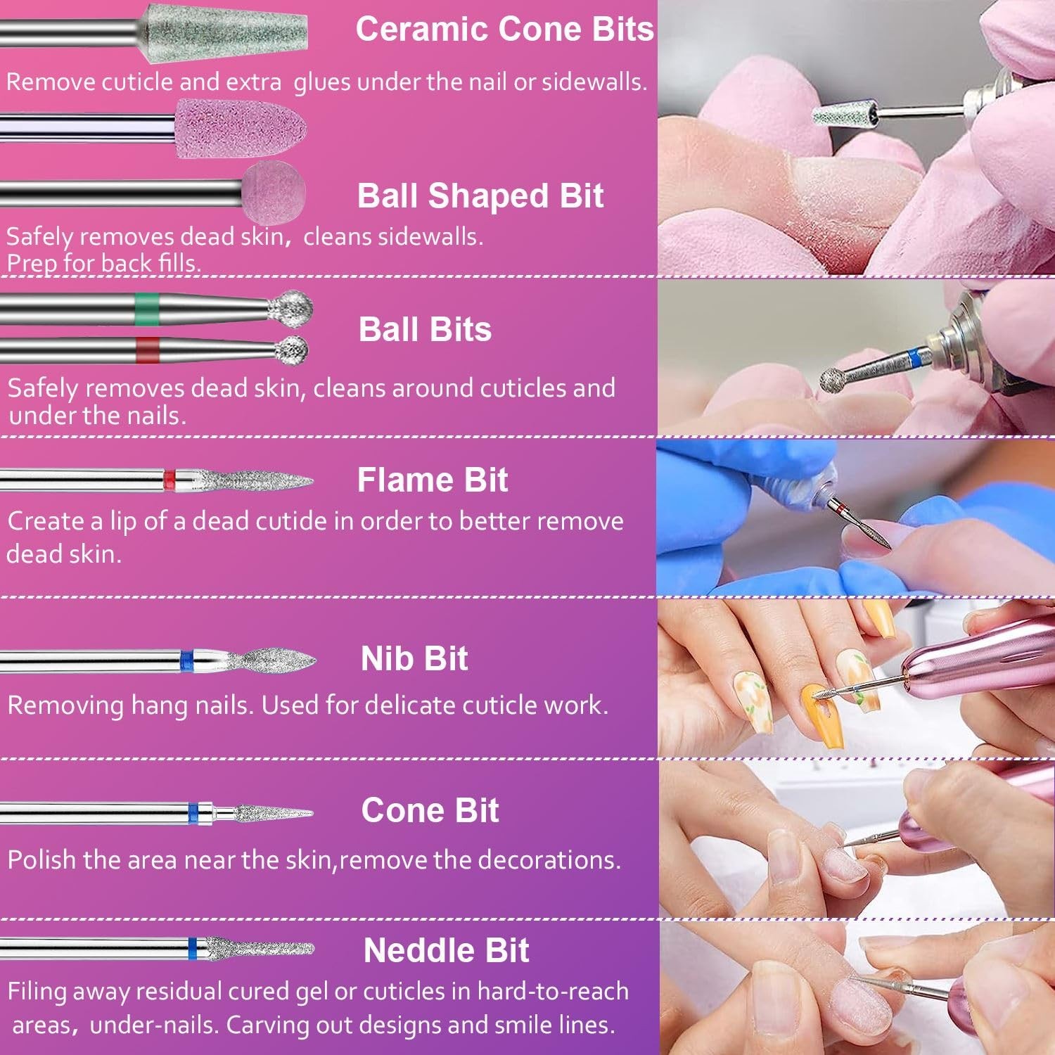 XDONEF 30Pcs Nail Drill Bits Set Ceramic Diamond Carbide Cuticle Remover 3/32