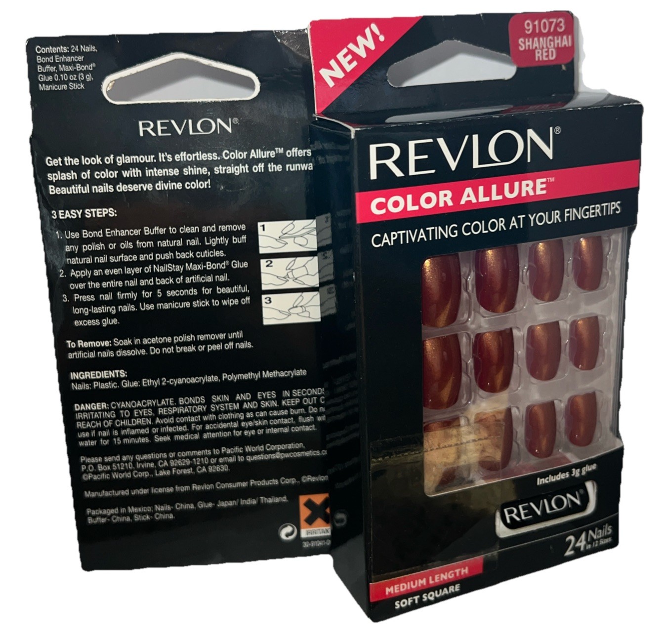 PACK OF 2 REVLON Color Allure Nails #91073 SHANGHAI RED (New/NO GLUE) See Photos