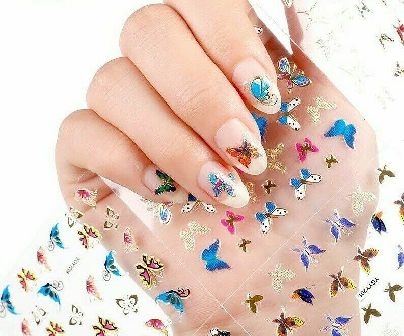 12 Sheets (random) 3d butterfly nail sticker Gold Decals Manicure ship from us