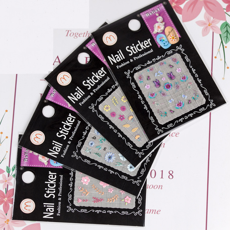 3D Embossed Nail Art Sticker FLOWER DAISY HAPPY FACE Acrylic Engraved Slider NH2