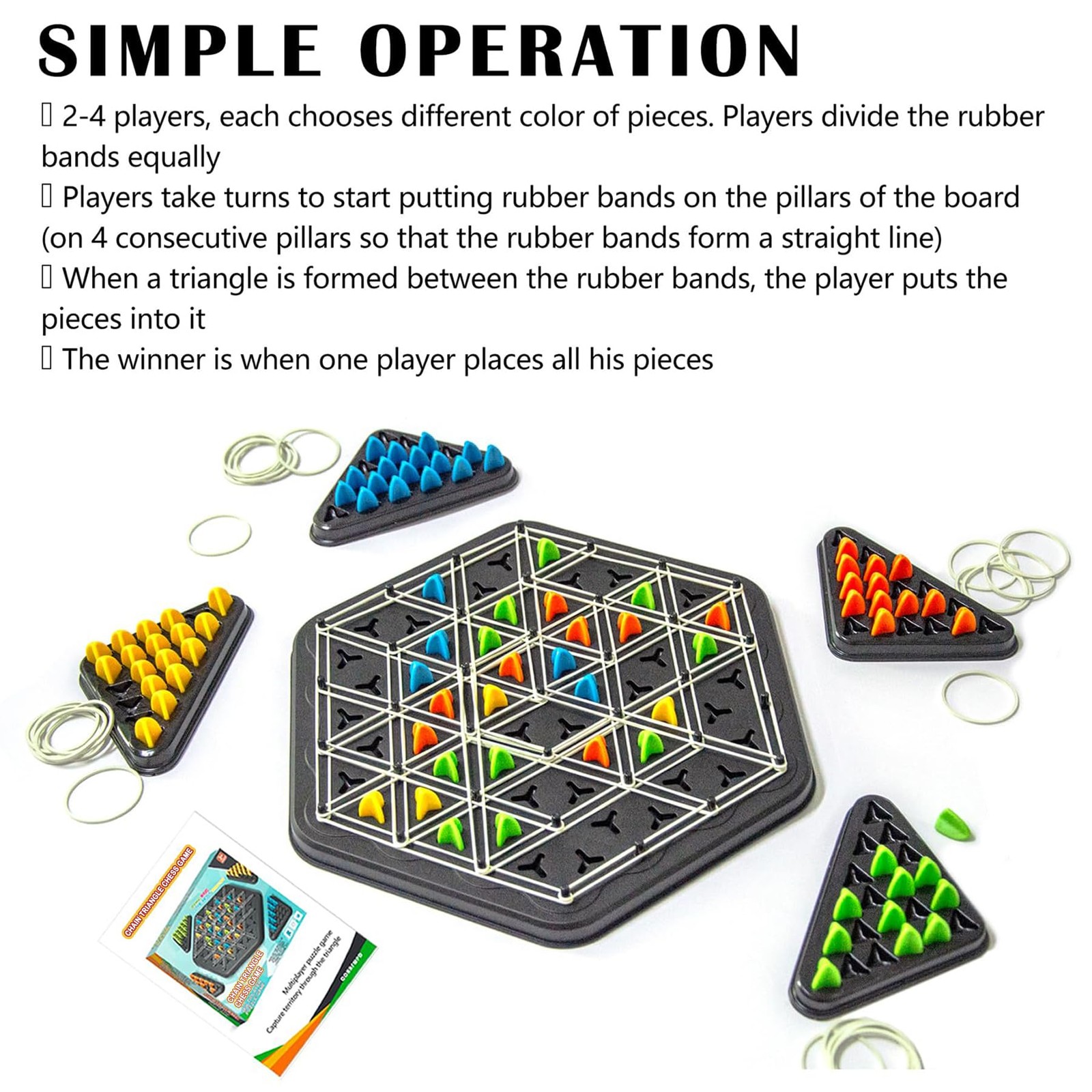 Chain Triangle Chess Game, Rubber Band Geoboard 11 x 10 x 1.37 inches, Black