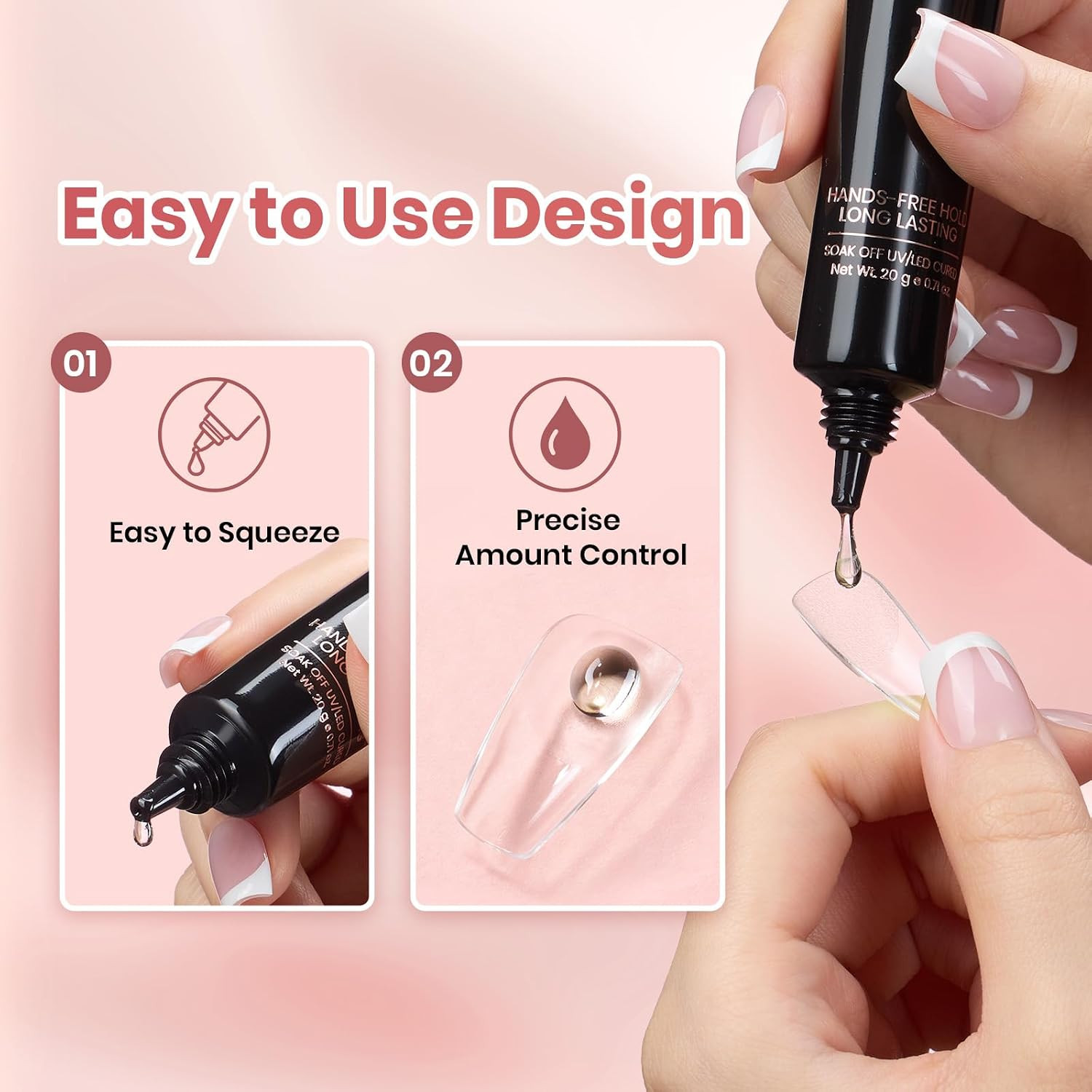 Beetles 2Pcs*20G Super Strong Nail Tip Glue Gel, No Wipe UV LED Cured | Hands-Fr