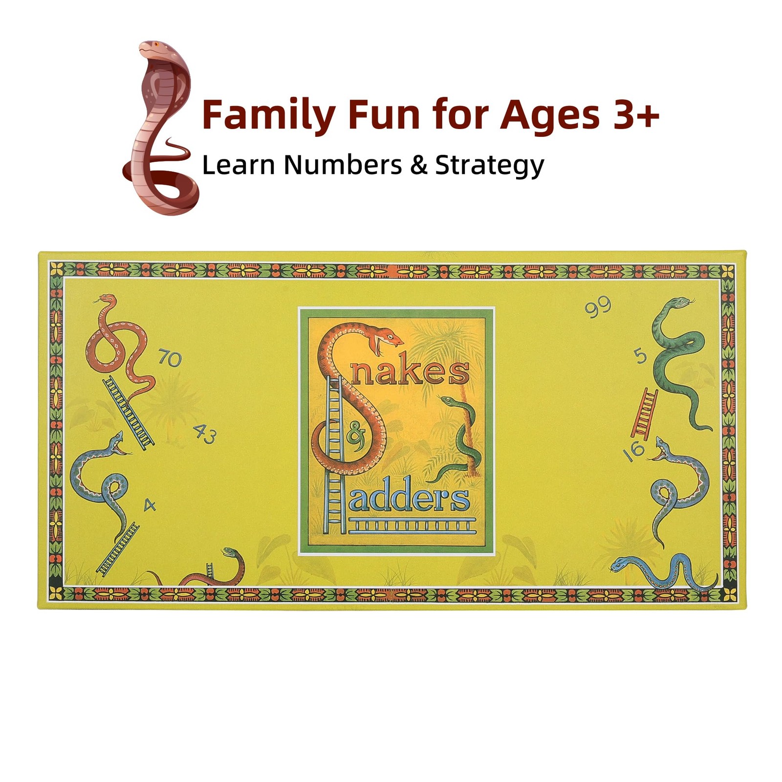 Classic Snakes and Ladders Board Game – 14×14 inches,