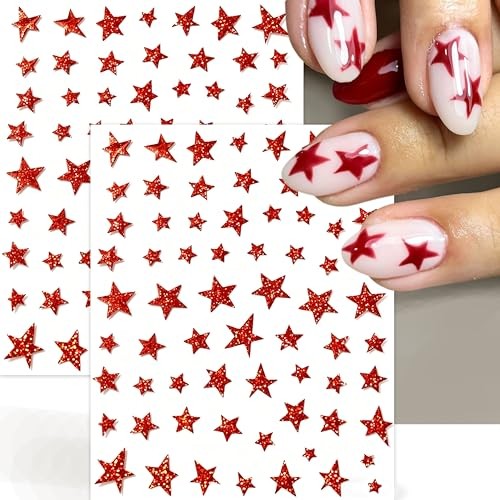 3 Sheets 4th of July Star Nail Stickers Independence Day red five-pointed star