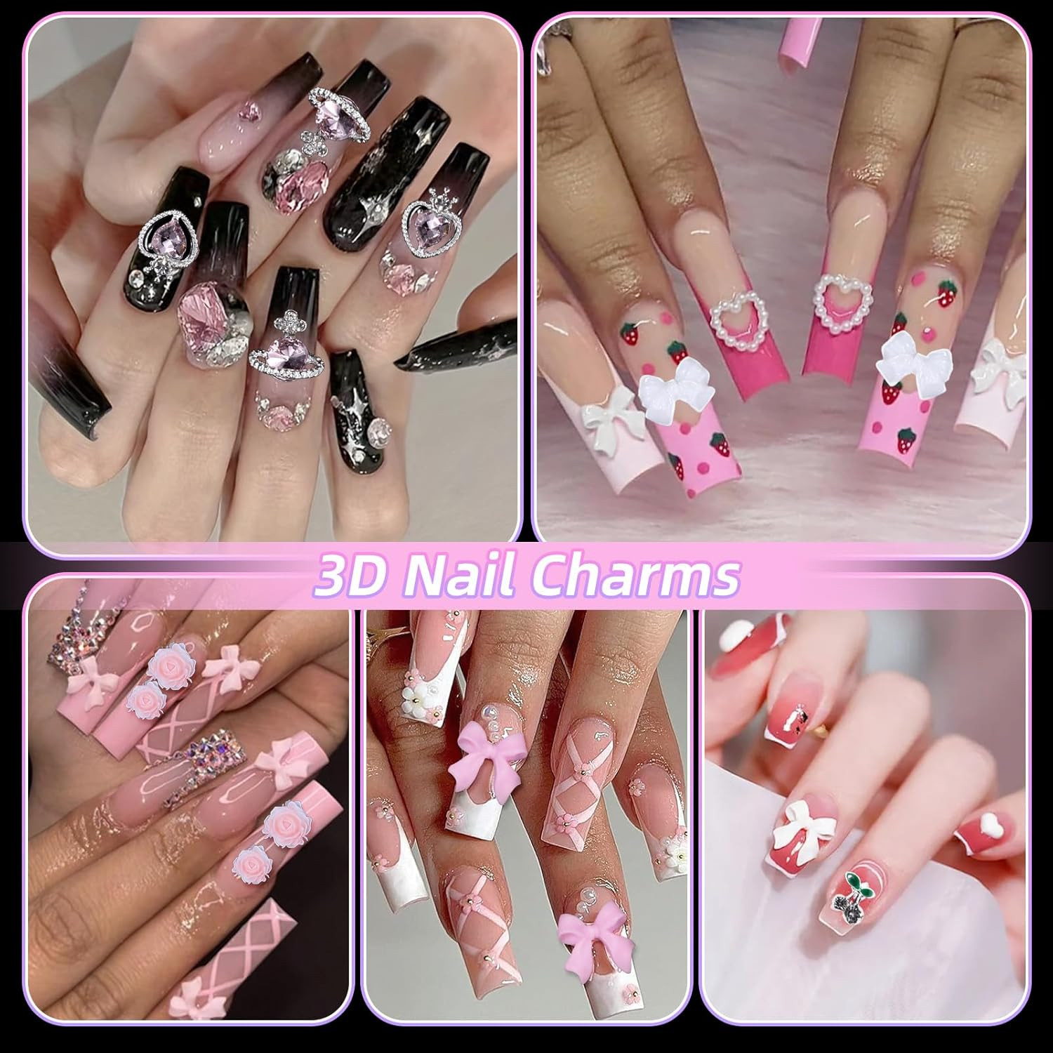 3D Nail Charms and Gems Rhinestone Cherry Heart Planet Nail Charms, Junk Case Ch