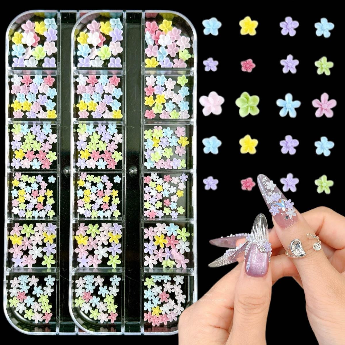 12-Grid Mini Resin Bow Flower Nail Charms Fairy Style Accessories for Manicure