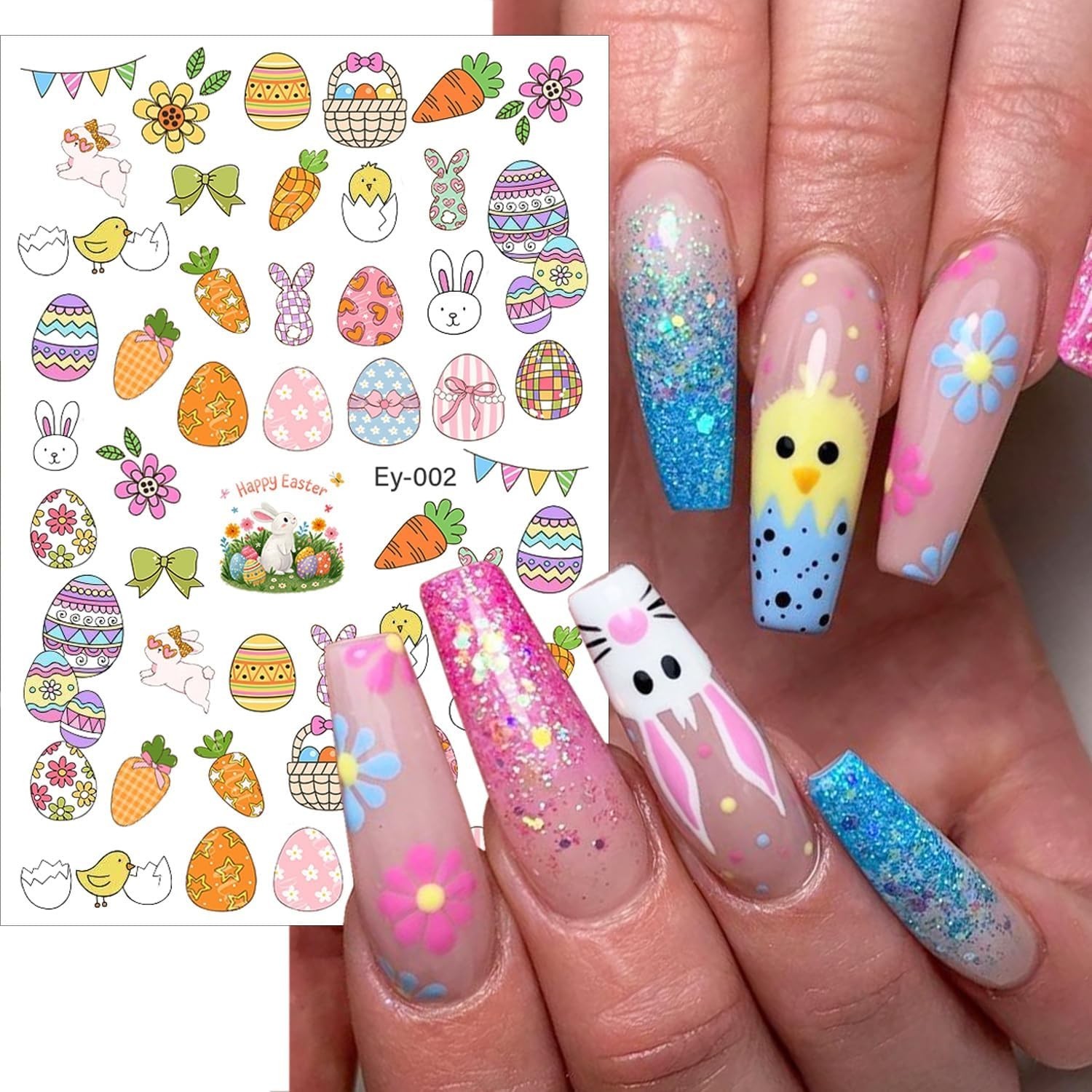 6 Sheets Easter Nail Stickers for Nail Art 3D Self-Adhesive Easter Egg Cute-5