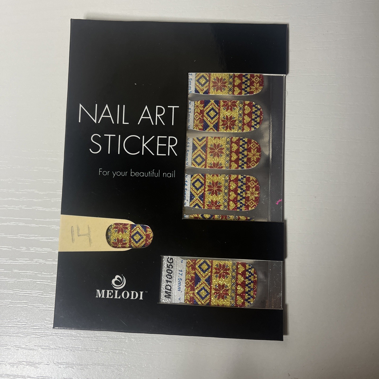 NAIL ART STICKER 14 Piece Set 30MM long yellow pattern sparkly art
