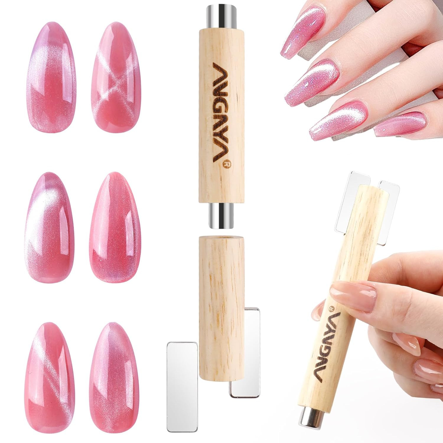 Cat Eye Magnet for Nails, Multifunctional Nail Magnets for Nail Art with Wooden
