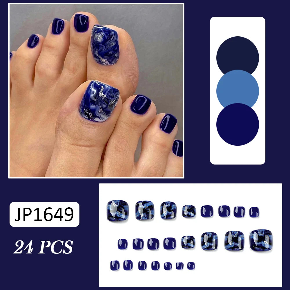 Summer Simple French False Toenails Removable Press On Toe Nails 24pcs For Women