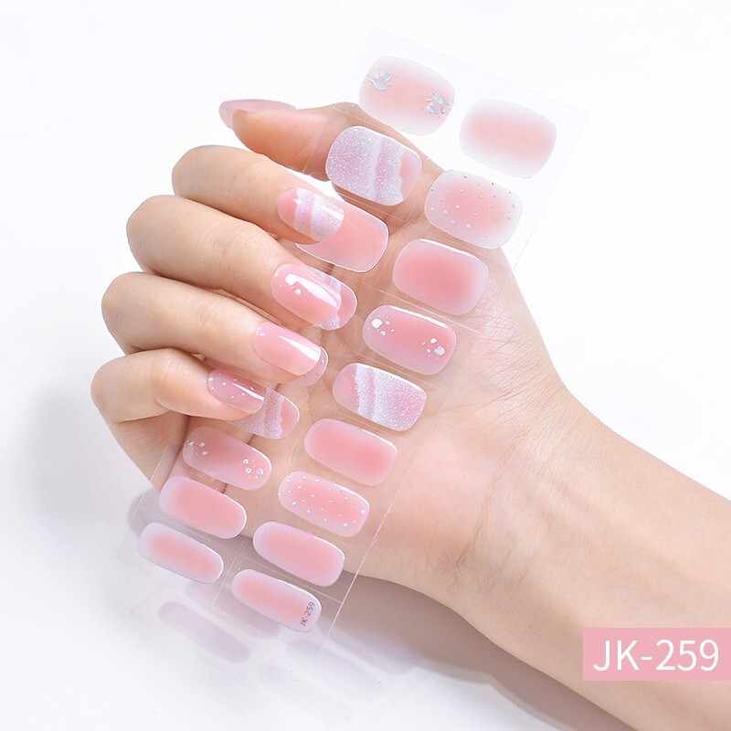 Gel Nail Sticker Semi Cured Gel Nail Strips Lasting Nail Sticker UV Lamp Needed