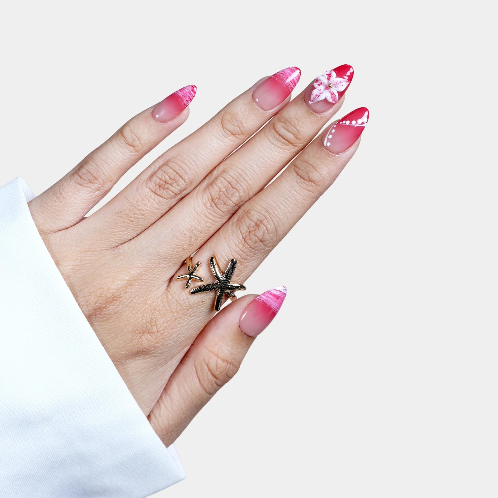 SIYOU Flamingo Rush Almond Pink, Red & White Press-On Nails 10pc