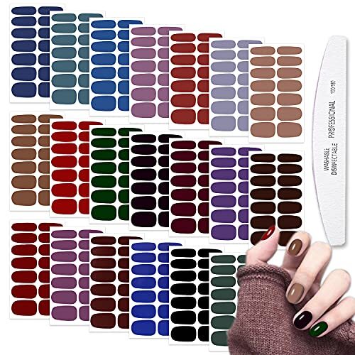 20 Sheets Dark Solid Color Series Nail Polish Strips Stickers with Solid 1