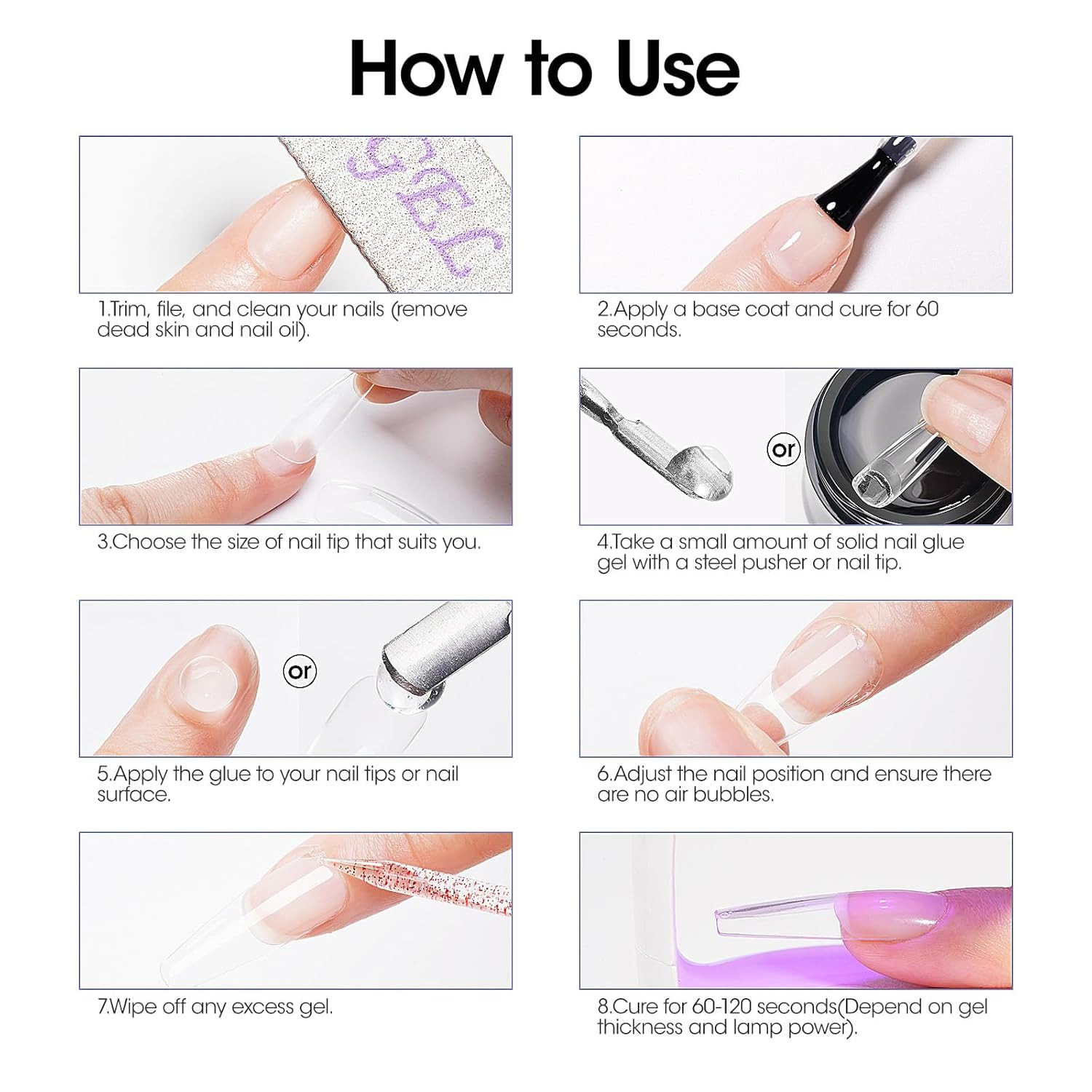 Solid Gel Nail Glue with 60Ml Nail Glue Remover Set, 15G Solid Nail Gel for Fals