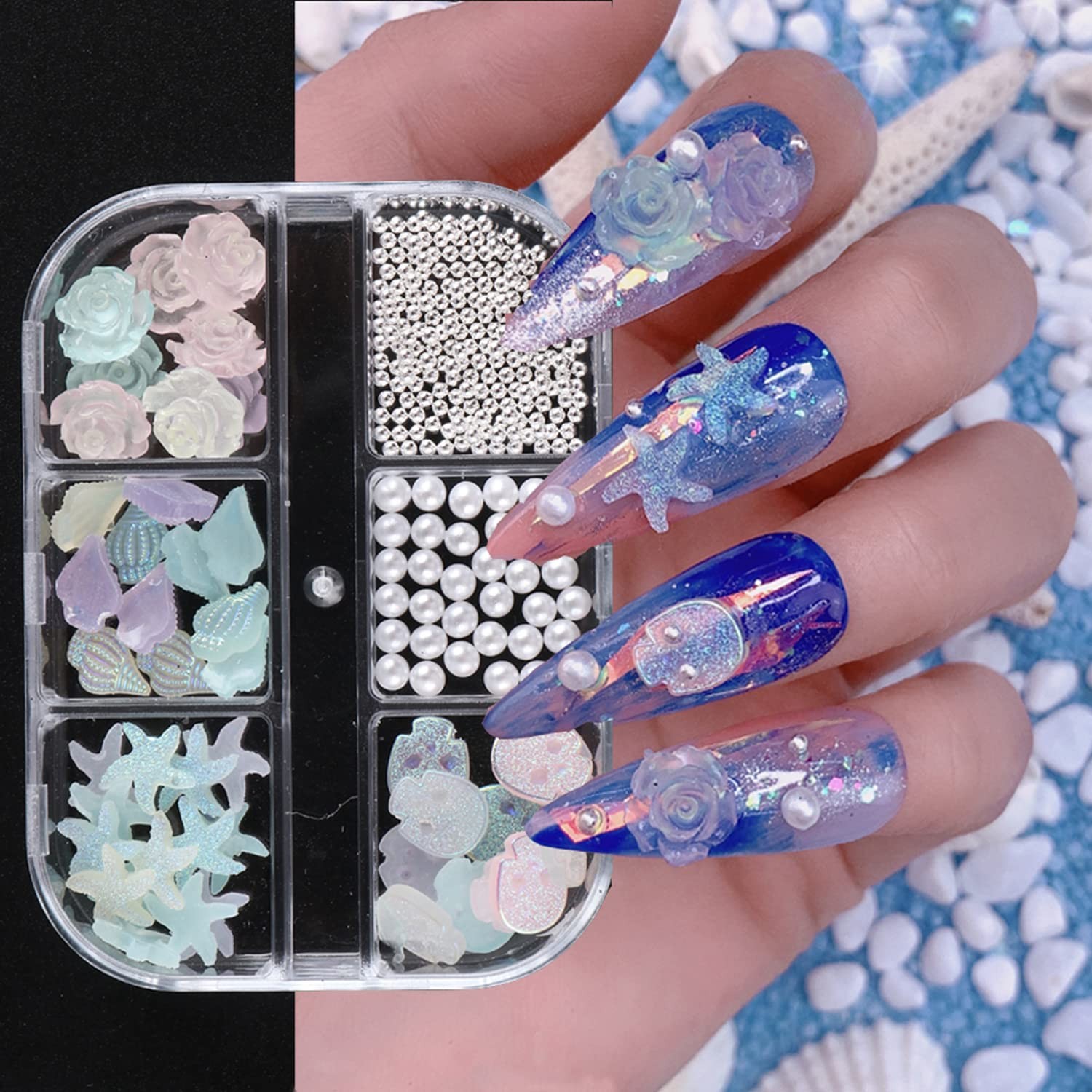 Luminous Nail Decorations – Mixed Flowers Conch Starfish Skull Pearl Glitter …