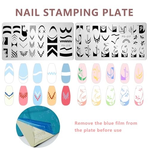 6pcs Nail Stamper Kit French Nail Stamping Plate Heart Geometric Pattern B
