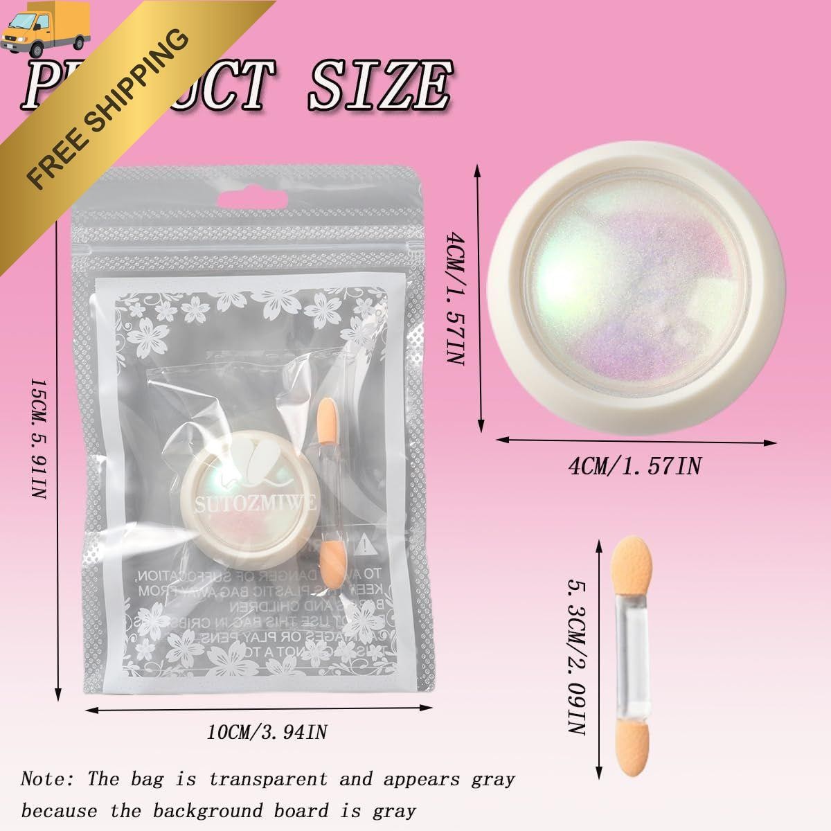 Holographic Unicorn Chrome Nail Powder, Aurora Rainbow Neon Pigment Pink