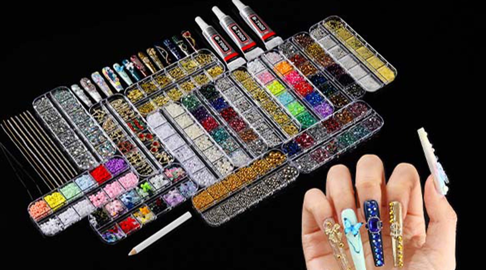 Nail Charms Rhinestones Kit – 18000 Pcs 3D Gold Silver Gems, Cross Crown Pearls