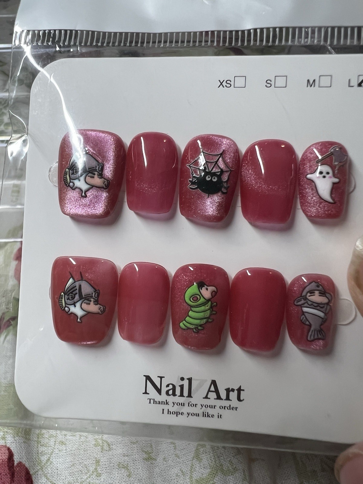 Pink Shiny Acrylic Press-On Nails Short Square Halloween Cats Eye