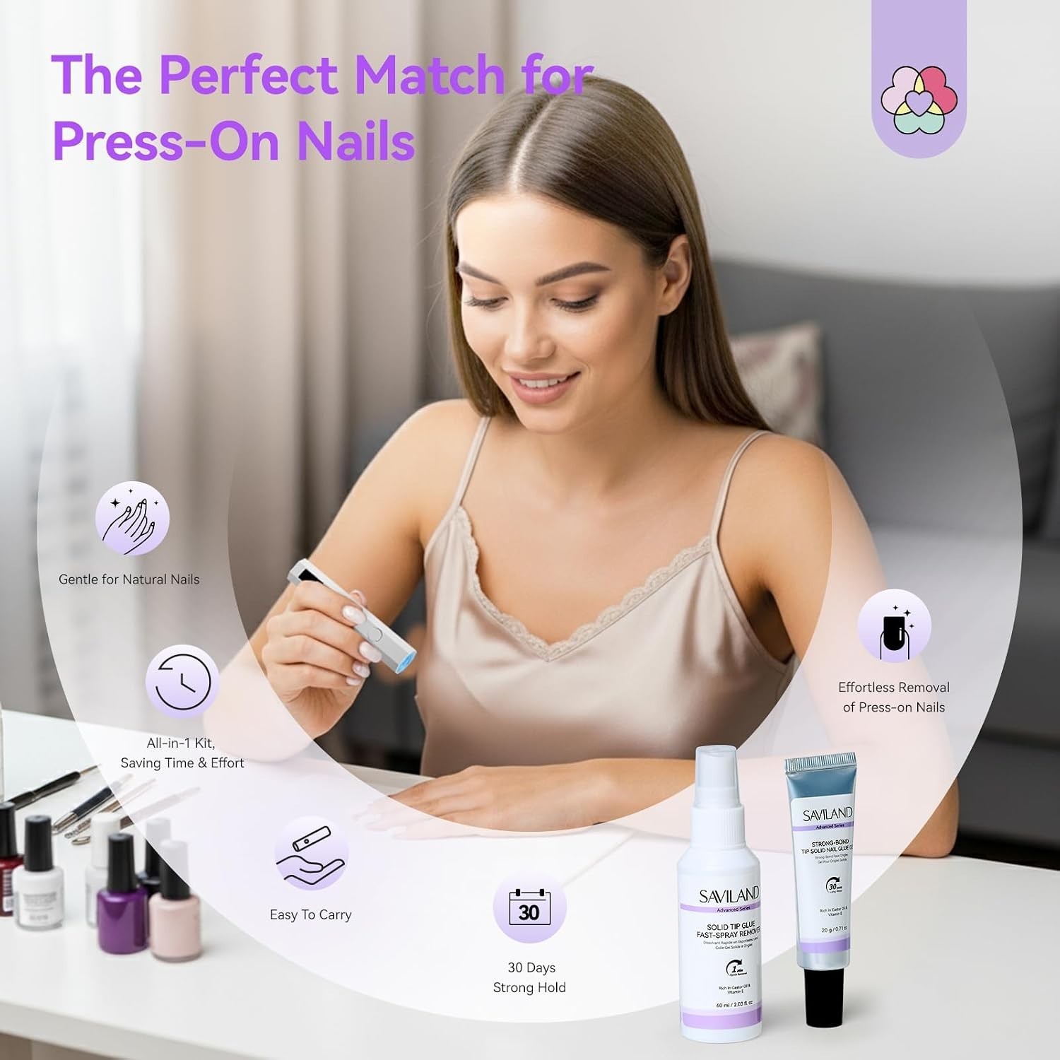 Press On Nail Kit, 60ml Solid Nail Glue Gel with Nail Glue Remover, UV Nail L…
