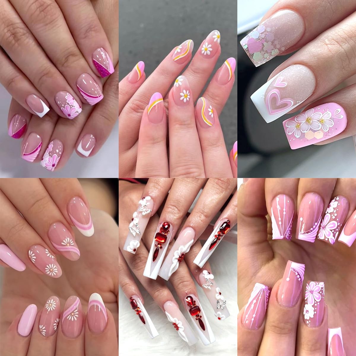 5D Embossed Flower Nail Art Stickers Pink White Floral Nail Stickers Camellia…