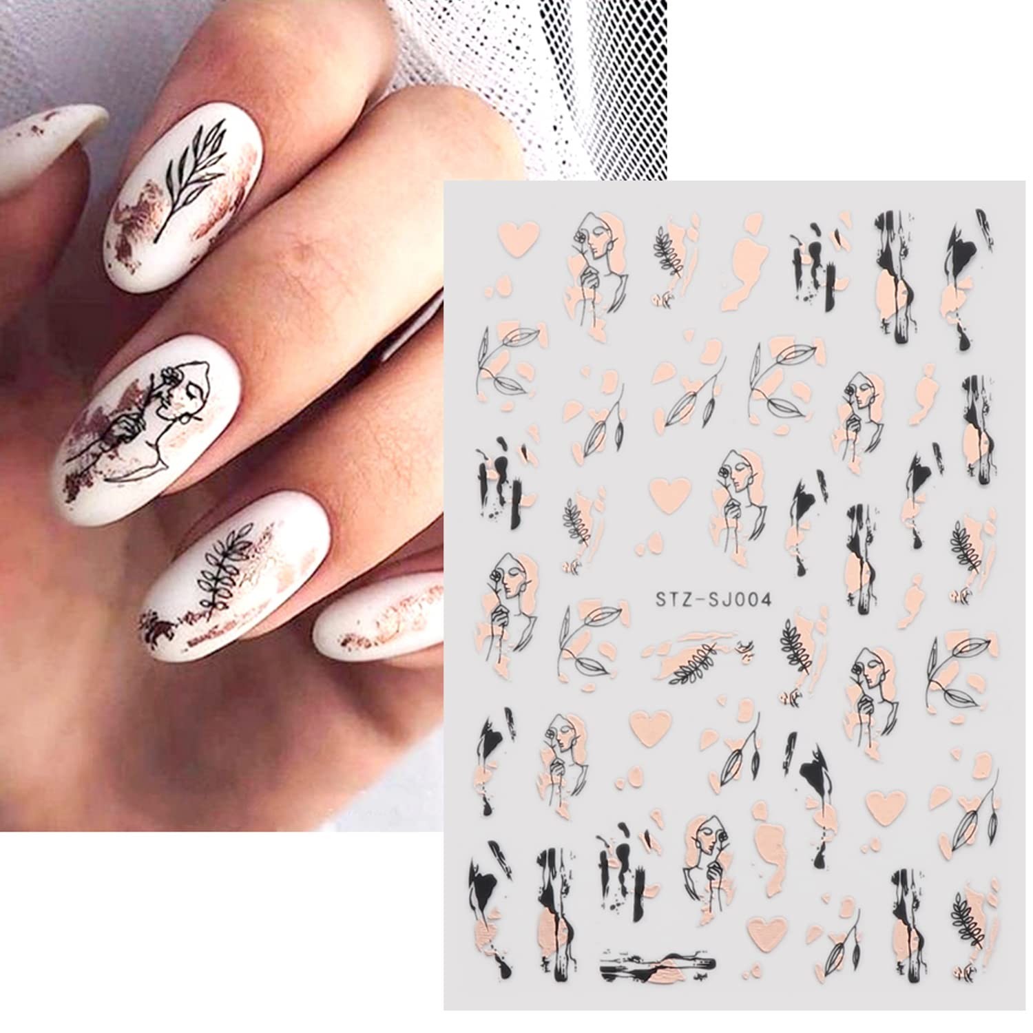 9 Sheets Gold Nail Art Stickers,Rose Gold Abstract Line 3D Self-Adhesive Nail…